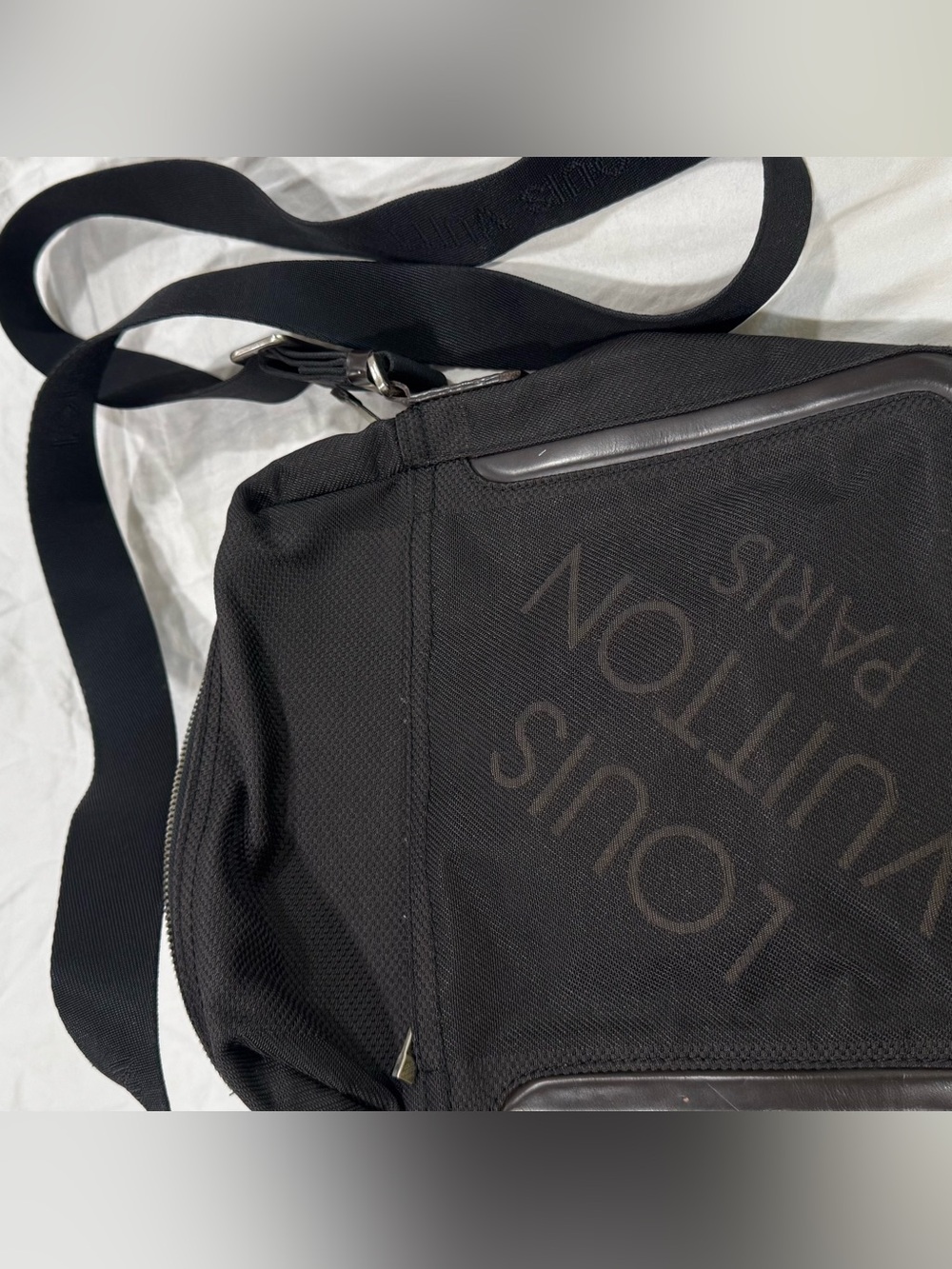 Louis Vuitton Black Canvas Messenger Bag with Logo Print